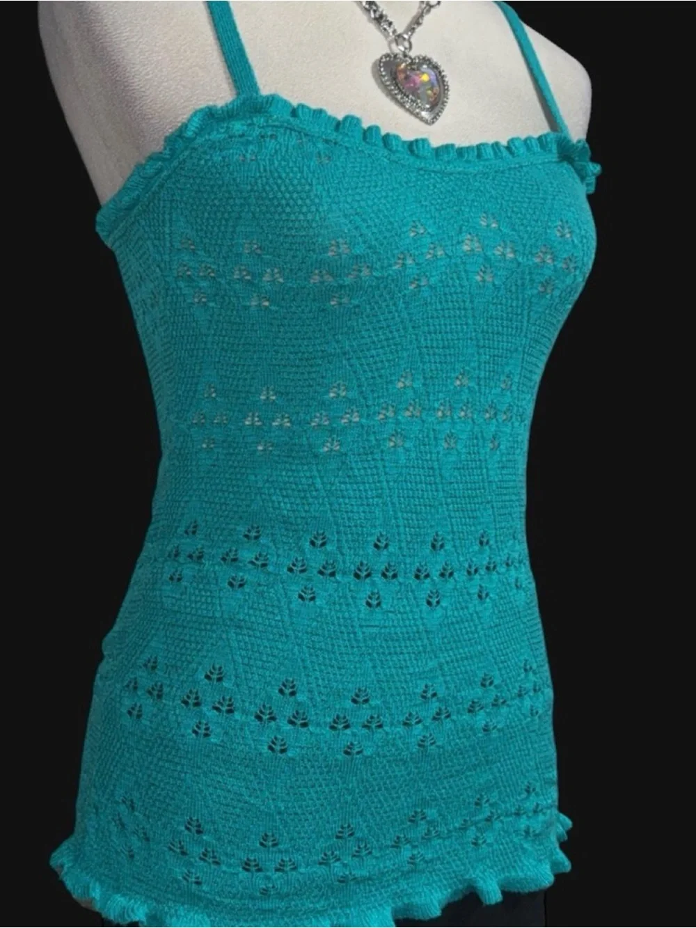 Sparkle & Fade Teal Crochet Knit Spaghetti Strap Tank